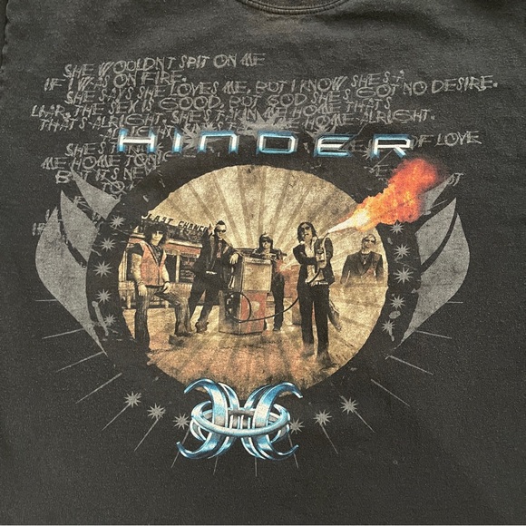 Anvil Other - Vintage Hinder Black Flames Photo 2000s Band tour Shirt / size XL